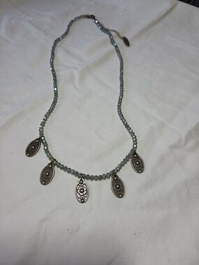 Plunder Pale Aqua Beaded Necklace with Floral Charms